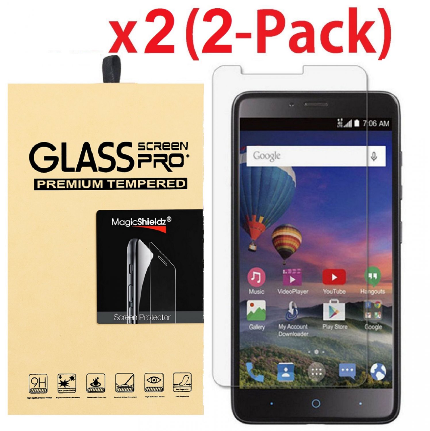 2-Pack Premium Tempered Glass Screen Protector for ZTE ZMax Pro MetroPCS