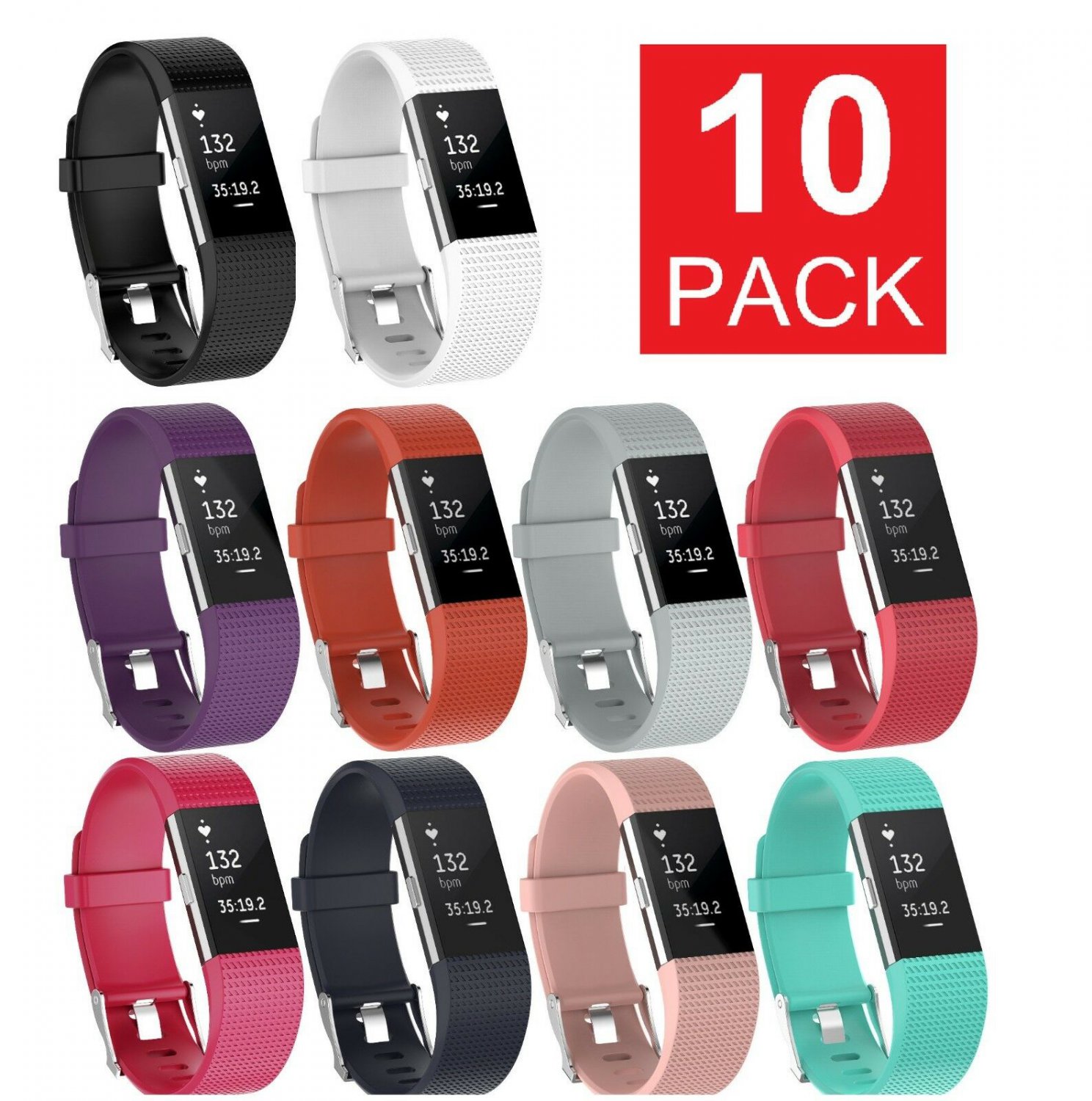 10 Pack Replacement Wristband For Fitbit Charge 2 Band Silicone Fitness Small