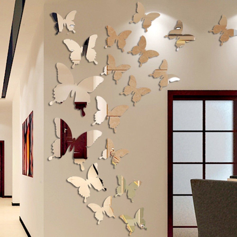 Butterfly Mirror Wall Sticker Art Removable Wedding Decoration Kids Room Decoration Sticker