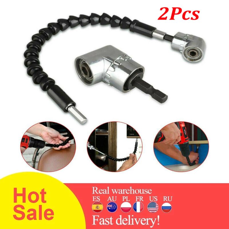 2X Right 105 Angle Drill Flexible Shaft Bit Kit Extension Screwdriver Bit Holder