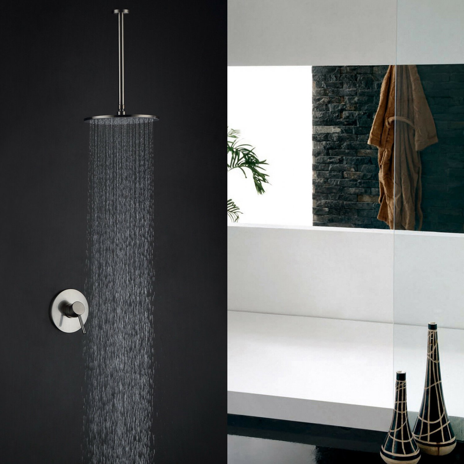 Celling Mount Brushed Nickel Shower Faucet Set 10" Rainfall Shower head Units