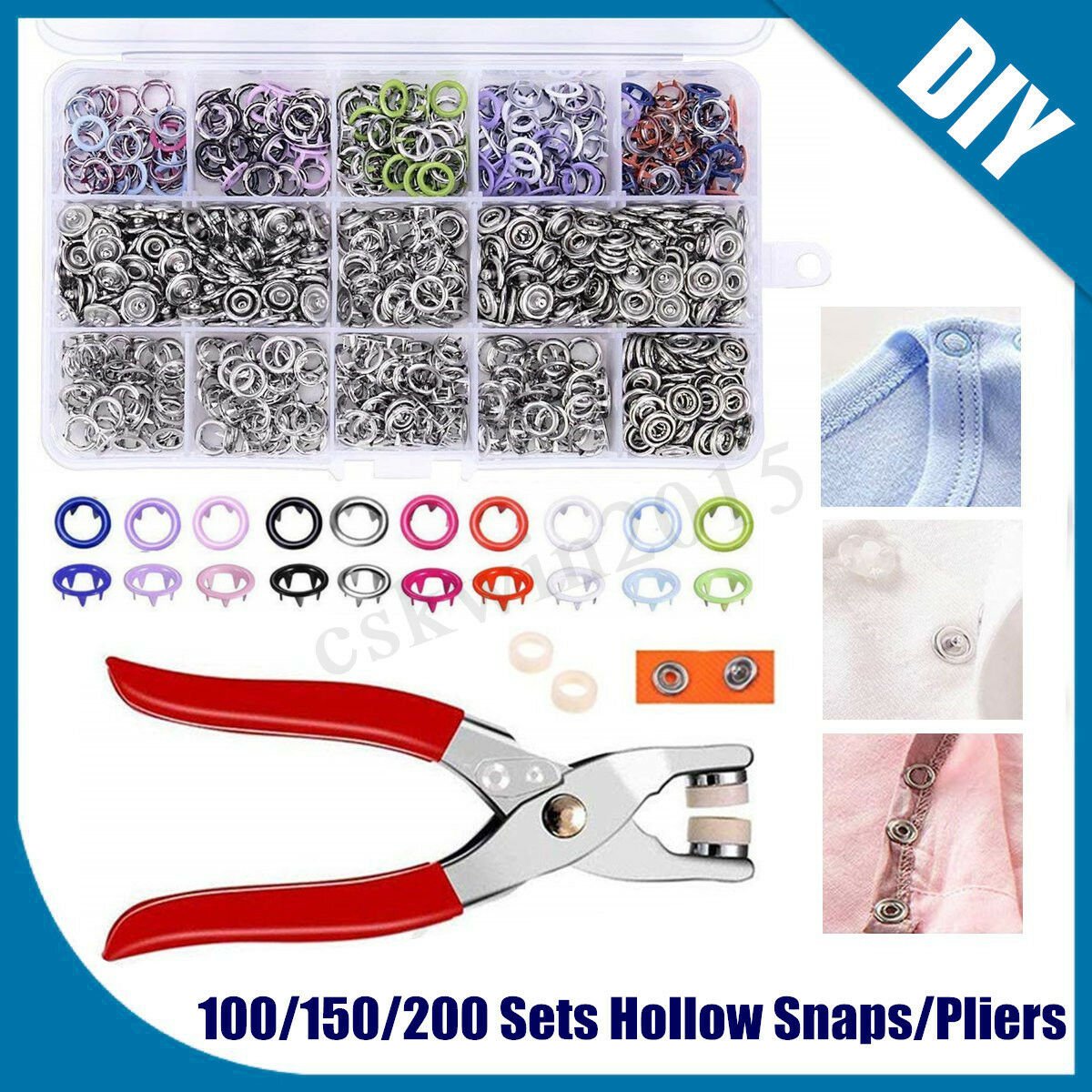 100/150/200 Set 9.5MM Prong Hollow Snap Button Hand Pressure Fastener ...