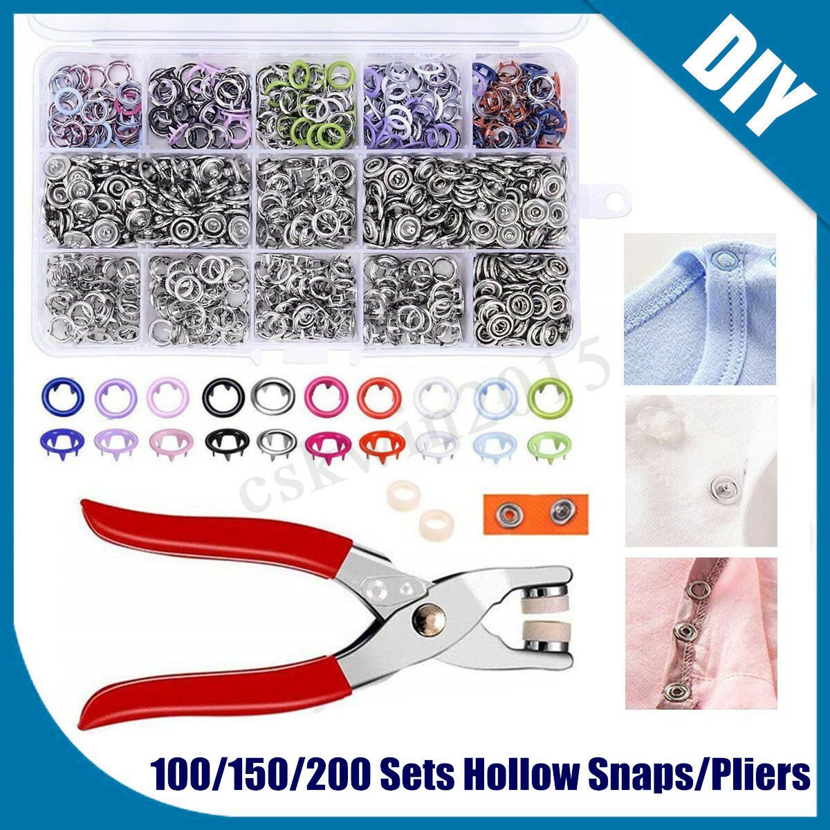 100/150/200 Set 9.5MM Prong Hollow Snap Button Hand Pressure Fastener