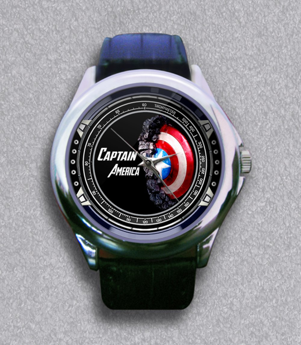 New Fantasy Captain America's Shield Leather Wrist Watch