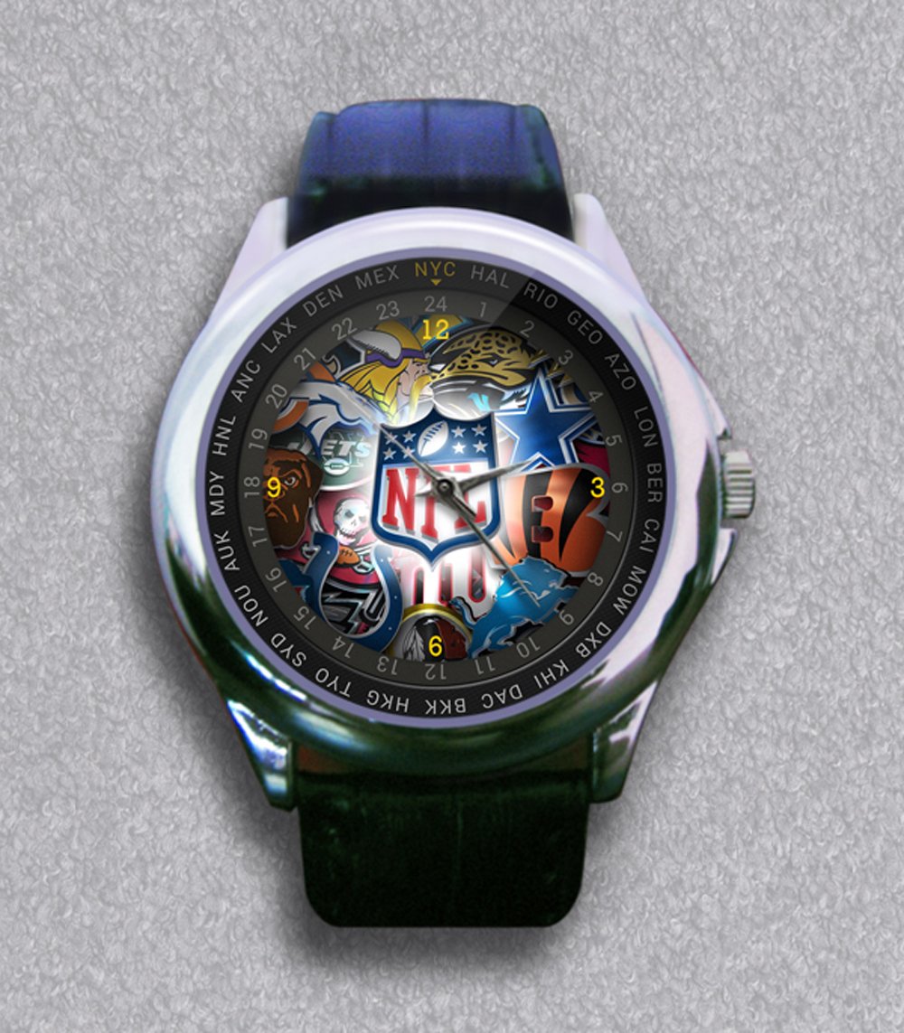 New NFL Team Logo Leather Wrist Watch