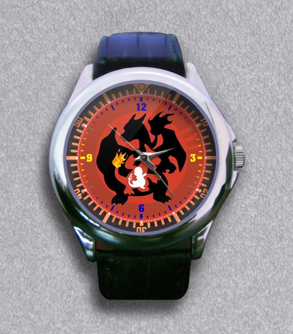 New Pokemon Three Charmander Shadow Leather Wrist Watch