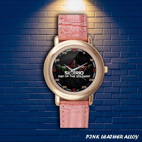 Brand New Sicario Day of The Soldado V1 Custom Gold-tone Pink Leather Watch by Awalwatchshop