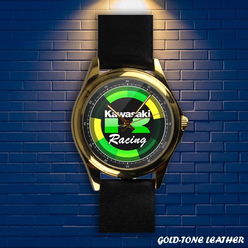 New Kawasaki Image Logo Custom Gold-tone Leather Watch Awalwatchshop