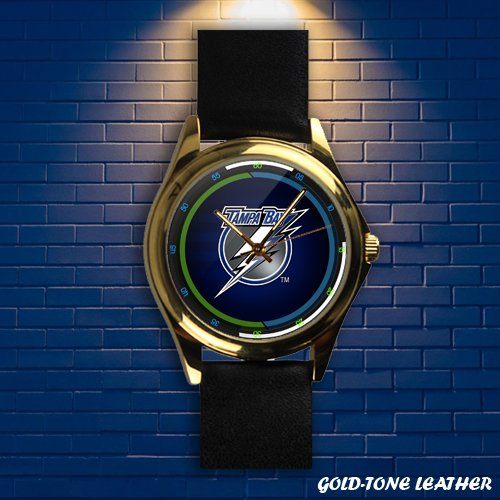 Brand New Tampa Bay Lightning Custom Goldtone Leather Watch by
