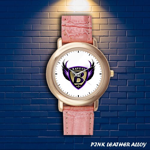 Brand New Baltimore Raven Custom Gold-tone Pink Leather Watch by Awalwatchshop