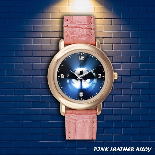 Brand New Batman Gotham City Logo Custom Gold-tone Pink Leather Watch by Awalwatchshop