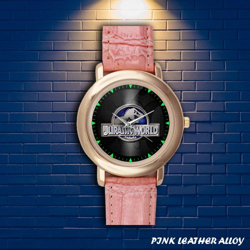 Brand New Jurassic World Custom Goldtone Pink Leather Watch by
