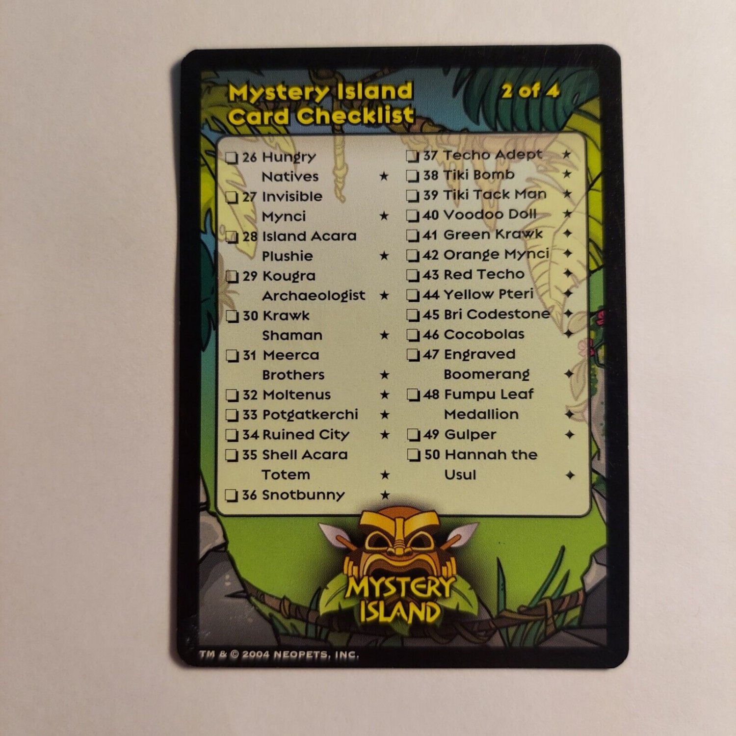 Neopets TCG Checklist 2 of 4 Mystery Island Single Card NO ITEM CODE