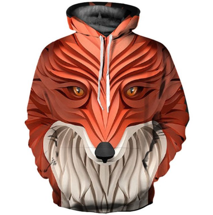New Fashion Sculpture Print Fox/horse/lion Design Hoodies Stylish Drawstring Pullover Sweatshirt