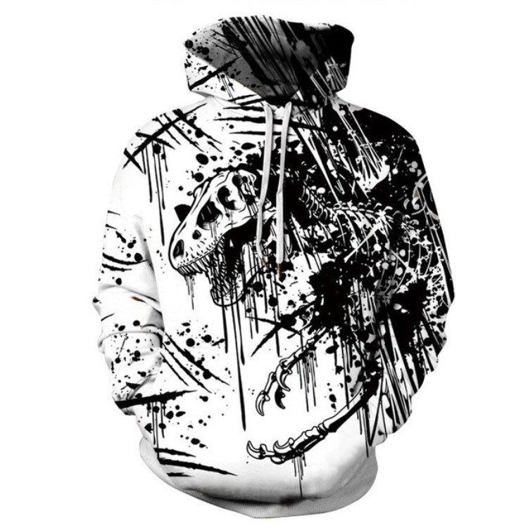 Sweatshirts Women 2019 The New Dinosaur Skeleton White Digital Printing Hooded Sweatshirt