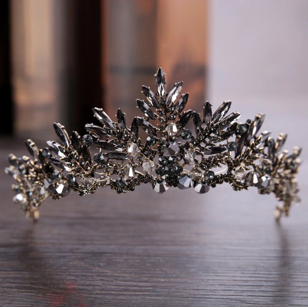 Black Baroque Crown Tiaras Queen Vintage Crystal Rhinestone