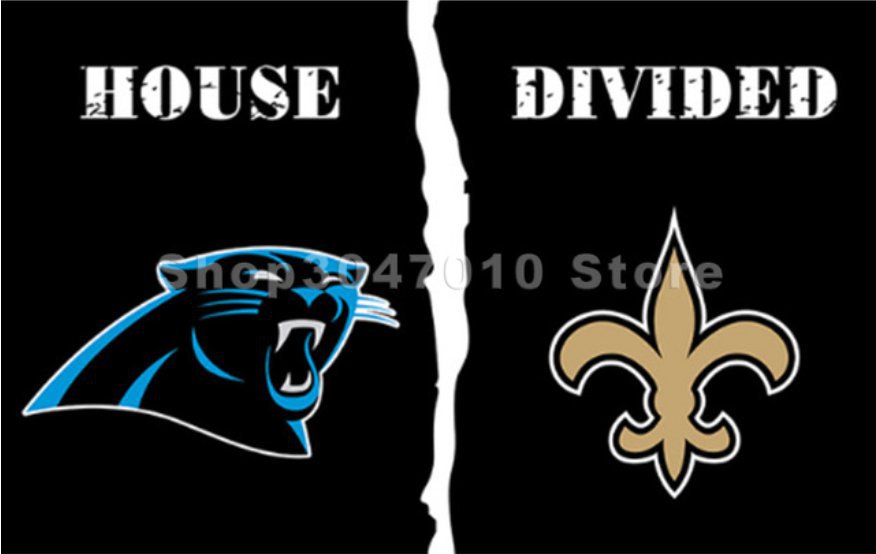 Carolina Panthers flag with house vs New Orleans Saints Flags with divided Flag
