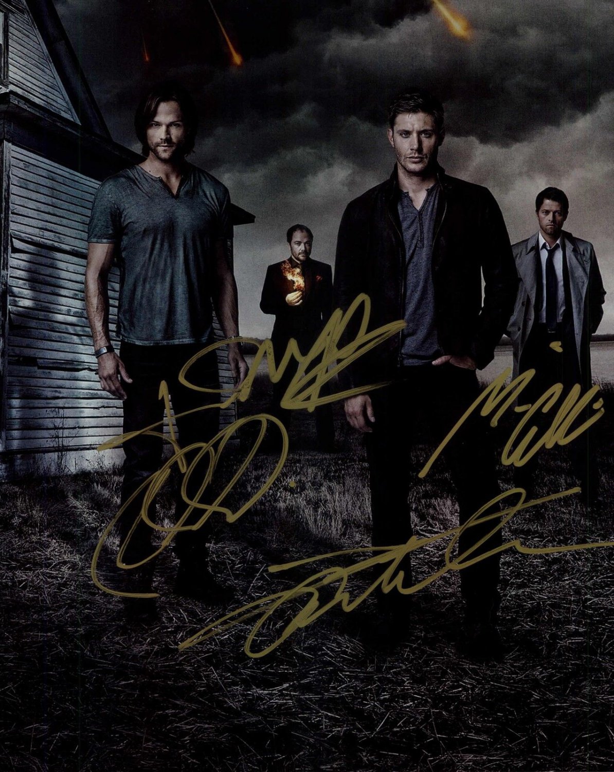 Supernatural Cast X 4  Signed & Mounted Autographed Photo Mark, Misha, Jensen & Jared (Reprint)