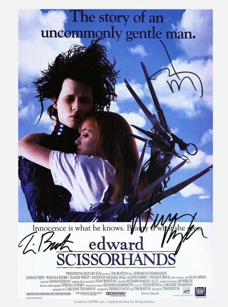 Edward Scissorhands Autographed Movie Poster signed by 3 (Reprint 634 Great Gift Idea)