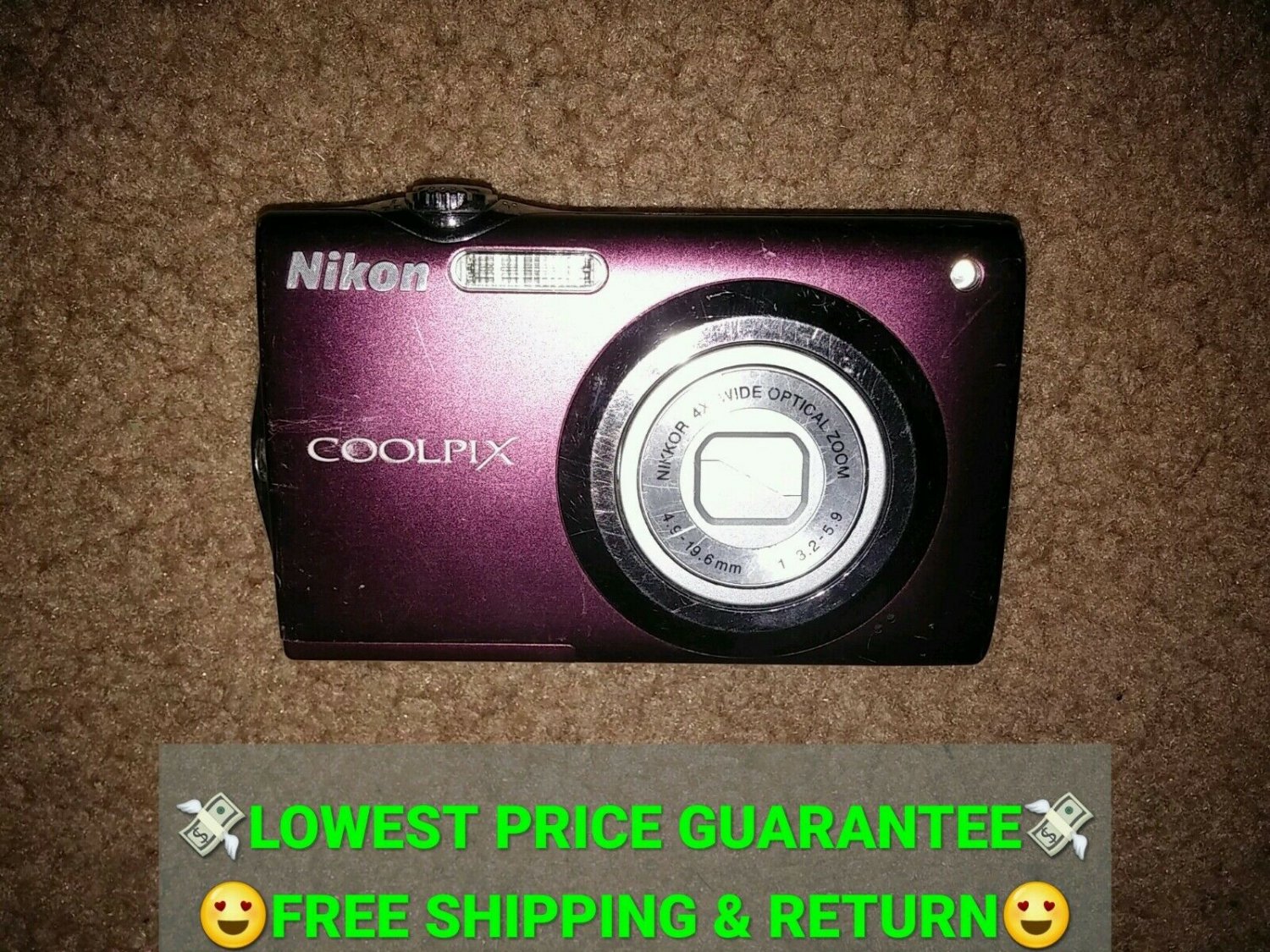 *Tested & Working* Nikon Coolpix S3000 12MP Digital Camera w/4x Wide Zoom Plum