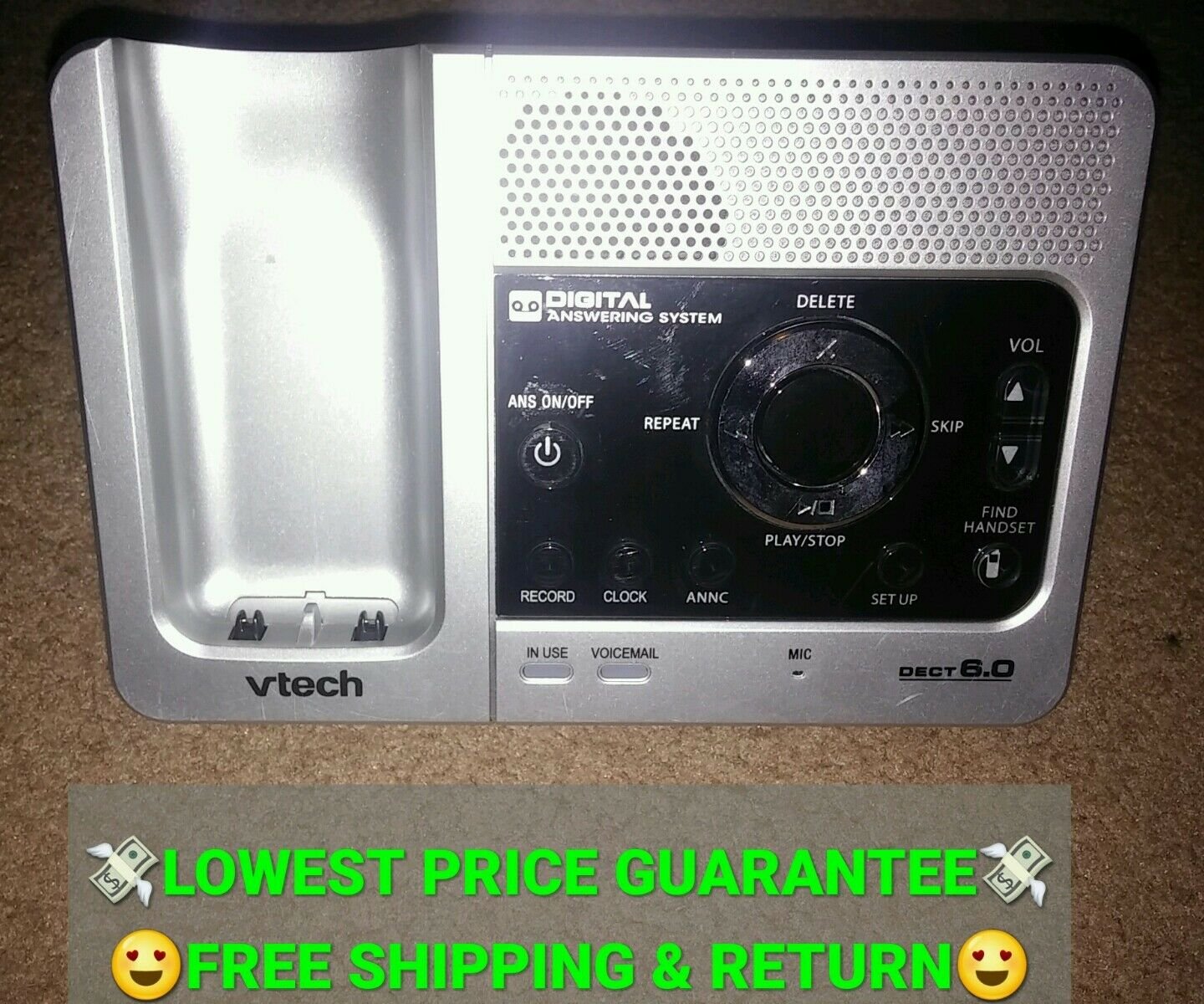 Vtech Phone Base Cordless Silver/Black Digital Answering System LS6125-2 - NO AC