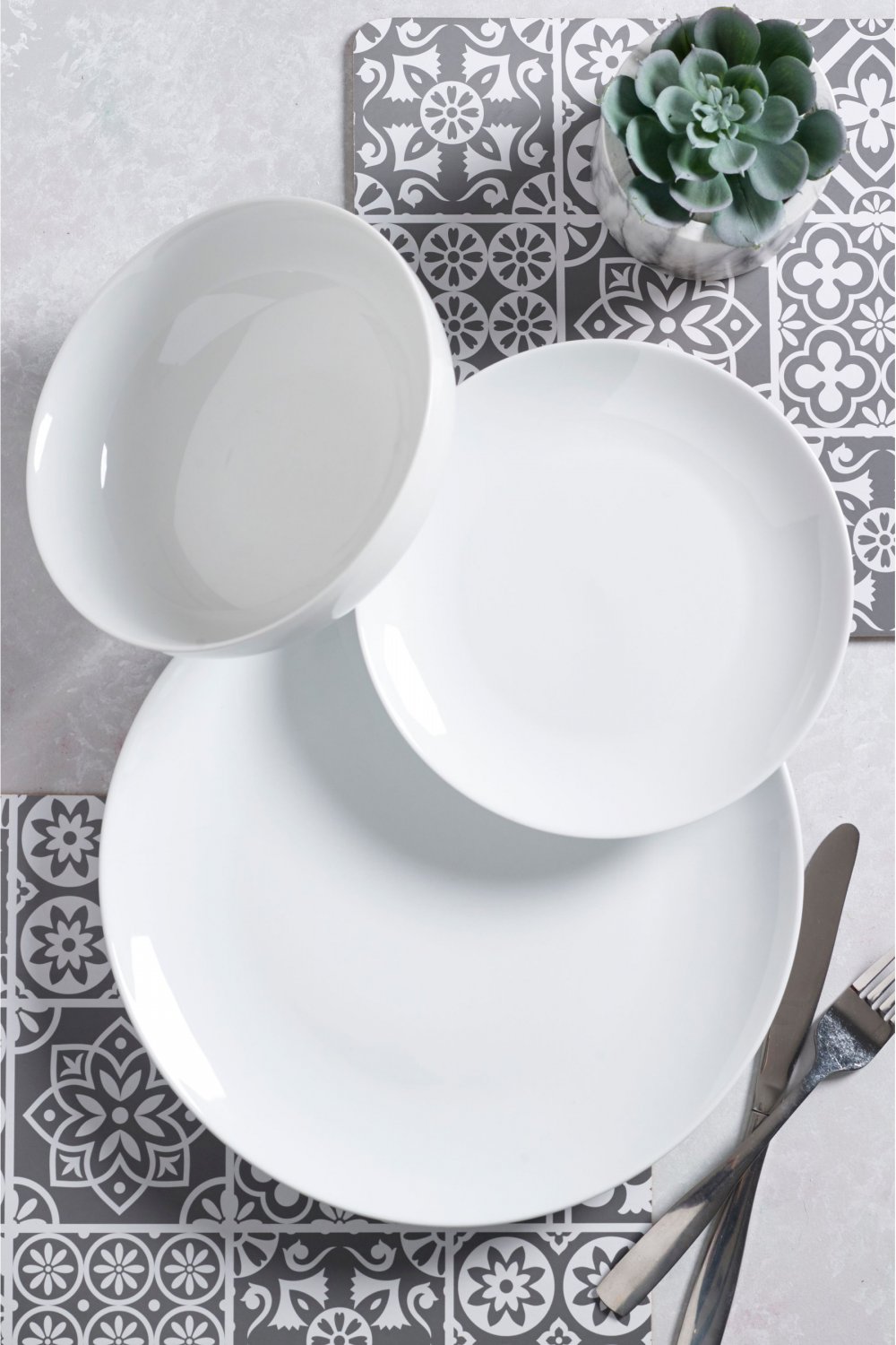 Dinner Plate Diameter 27cm, Side Plate Diameter 19cm, Bowl Height 6cm x Diameter 18cm