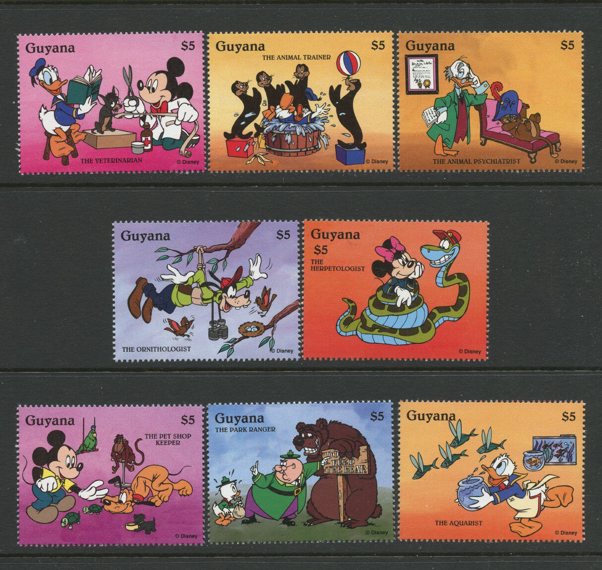 Disney Animal Workers Mickey Mouse Goofy Donald mnh 8 stamps Guyana