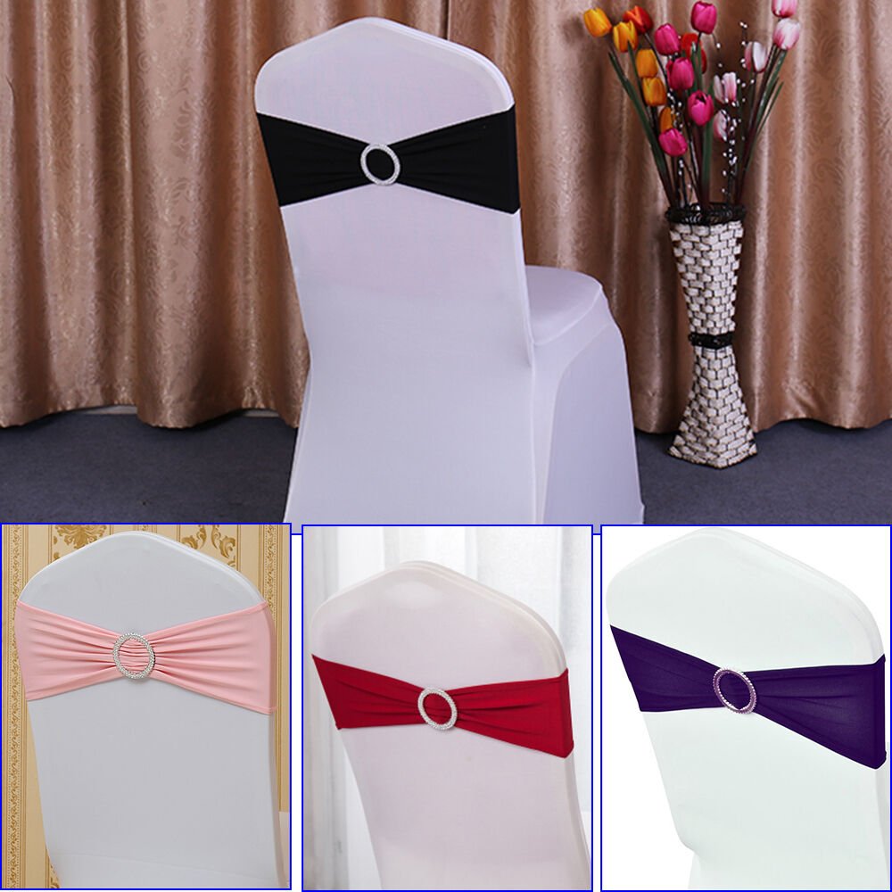 50pc/set Spandex Stretch Chair Cover Sashes Bow Band Wedding Party Banquet Decor