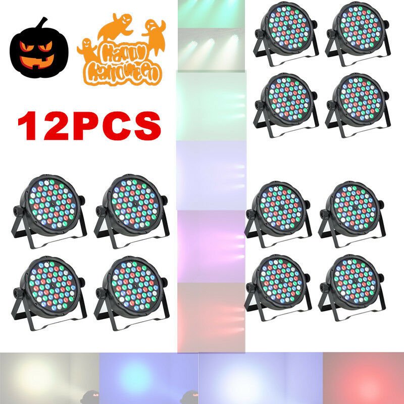 12Pack 162W Stage Par LED Uplights RGBW 7CH DMX Mixing Color Wall Wash DJ Light