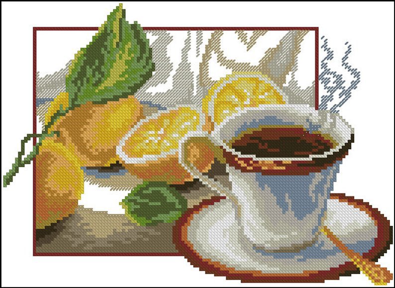 Cross stitch pattern PDF tea, PDF for kitchen xstitch