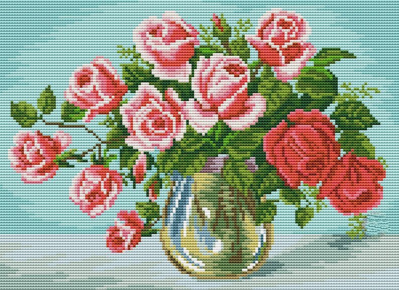 Cross stitch pattern PDF roses, flowers xstitch