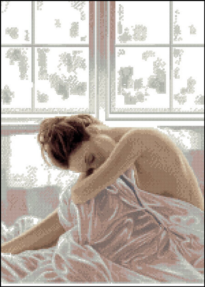 Cross stitch pattern PDF Early, woman xstitch