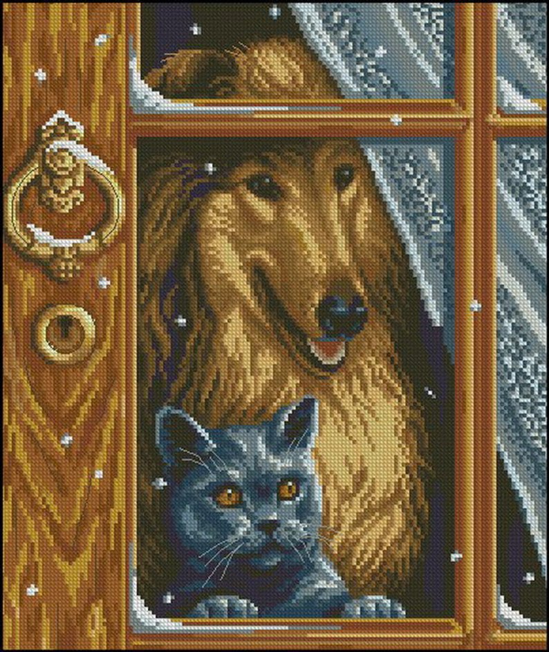 Cross stitch pattern PDF cat and dog, animal xstitch