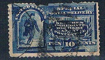 US E2 Used Special Delivery 10c Damaged 1888 CV 45.00 (U0388)