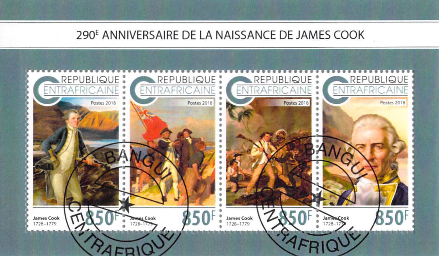 Central Africa 2018 Sheet  James Cook Captain 4 values (TS0119)