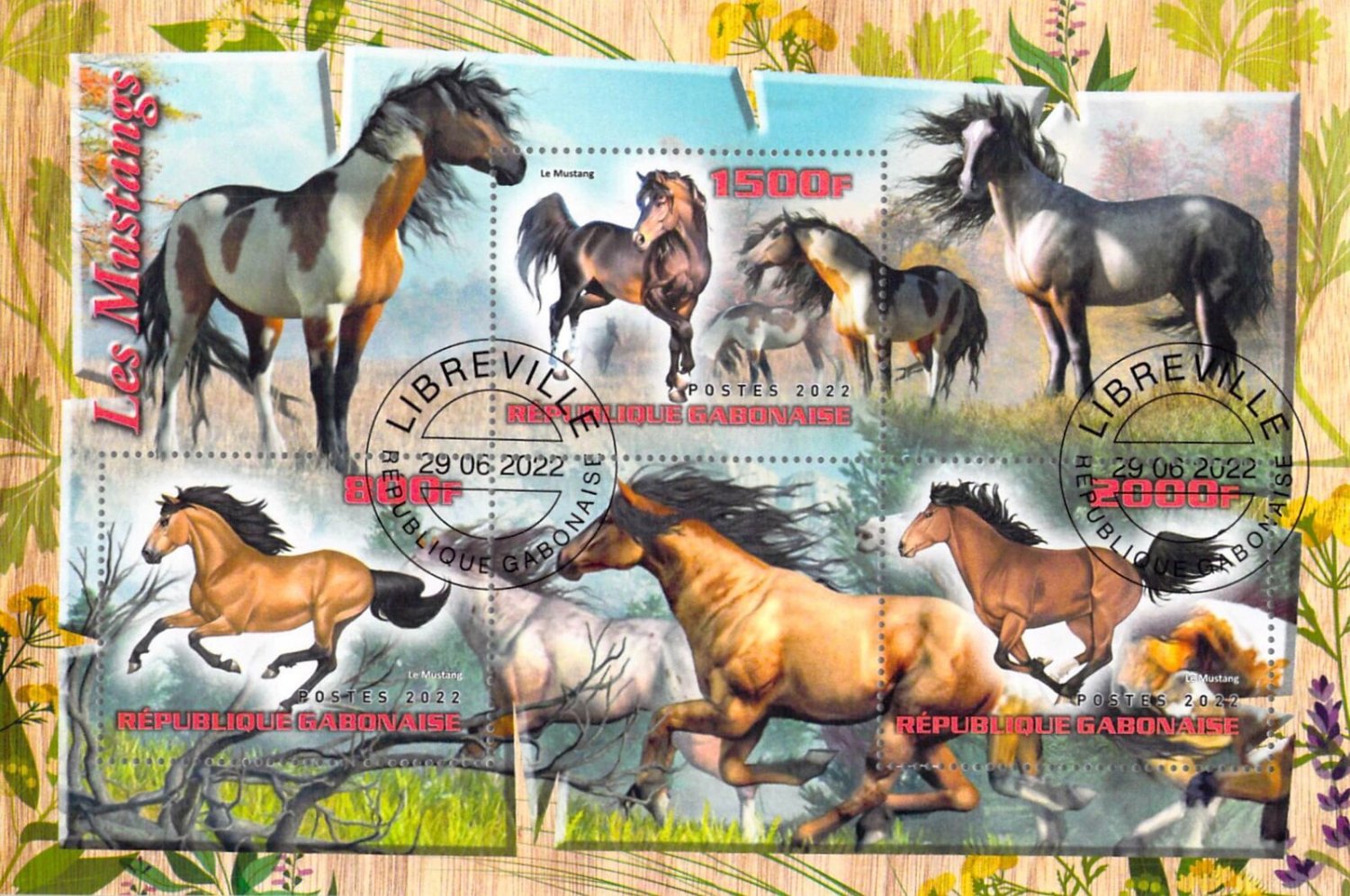 Gabon 2022 Sheet  Horses animals different breeds 3 values (TS0172)