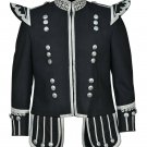 100% Wool New Scottish Black Military Piper Drummer Doublet Tunic Jacket