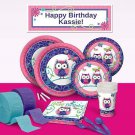 OWL PARTY Birthday Deluxe Party Pack FOR 8 WITH PERSONALIZE BANNER