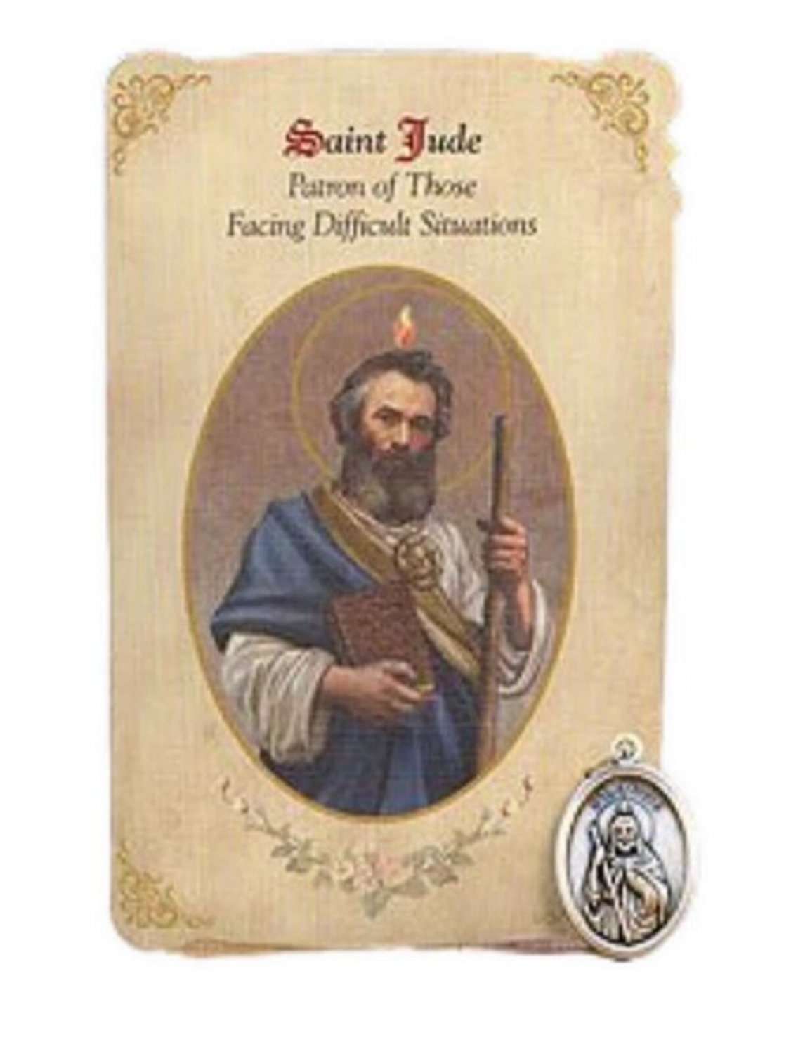 St Jude Patron of Difficult Situations Healing Medal Holy Card Set