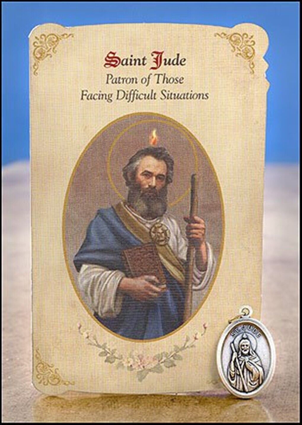 St Jude Patron of Difficult Situations Healing Medal Holy Card Set