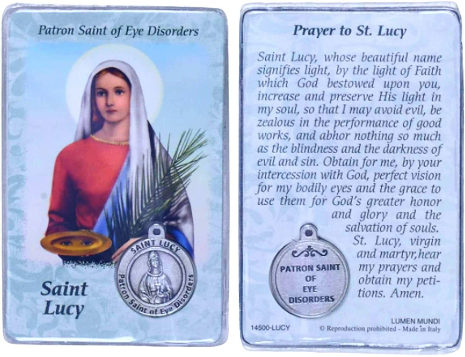 Saint Lucy Prayer Card w Medal Patron of Eye Disorders