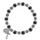 Miraculous Medal Fiore Black Faceted Double Cap Beaded Stretch Bracelet 8 Inch Miraculous Medal Fiore Black Faceted Double Cap Beaded Stretch Bracelet 8 Inch