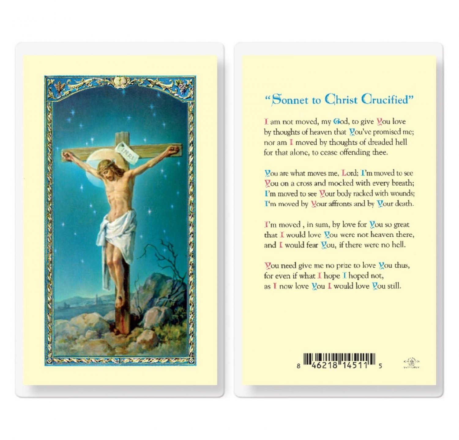 Sonnet to Christ Crucified Poem Prayer Laminated Holy Card Love of Jesus