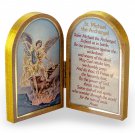Archangel St Michael Standing Wood Plaque w Prayer Gold Leaf Accents