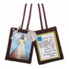 Divine Mercy Embroidered Wool Scapular w Catholic Medal St Benedict & Crucifix