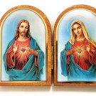 Sacred Hearts Standing Wood Diptych Gold Trim 5 X 3 1/2" Religious Gifts Italy