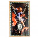 Pewter St Michael Black Enamel Oval Medal Pendant Necklace w Prayer Card Pewter St Michael Black Enamel Oval Medal Pendant Necklace w Prayer Card