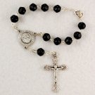 St Peregrine Black Beaded Hematite Catholic Auto Rosary
