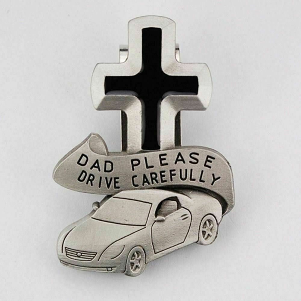 DAD Please Drive Carefully Car Visor Black Cross Auto Clip