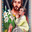Saint Joseph 3/4-inch Pewter Medal Pendant Necklace w Holy Prayer Card
